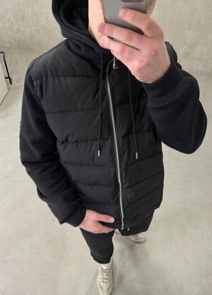 Куртка з трикотажними рукавами та капюшоном infinity чорна