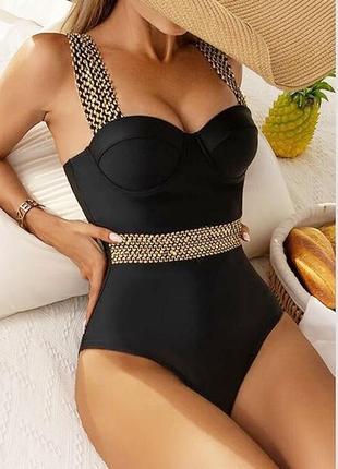 Шикарный слитный черный купальник с золотистыми вставками beyond the sun 🌺🌴🌺