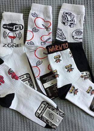 Розпродаж шкарпетки високі білі з малюнками нові носки