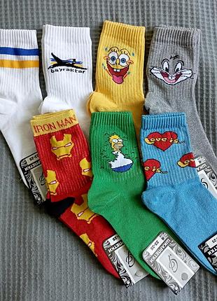 Розпродаж шкарпетки високі білі з малюнками нові носки