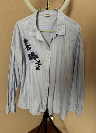 Уцінка рубашка   котон жіноча блузка з вишивкою в полоску натуральна тканина