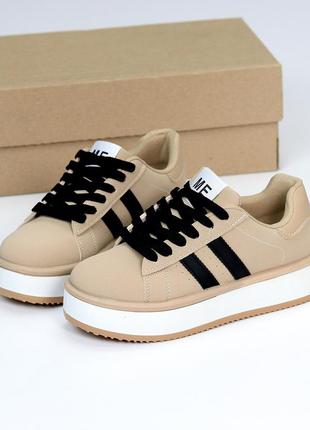 Кеды "city", песочный/черный, экозамша/экокожа