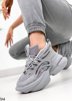 894👑кроссовки на высокой платформе в искусственной коже и неопрене 23,5 см