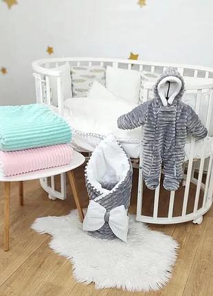 Зимний комплект из плюша для новорожденных "шиншилла" на выписку из роддома. серый
