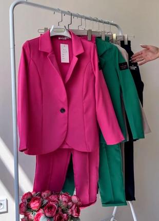 Костюм двійка піджак і брюки бежевий чорний малина зелений 42-52