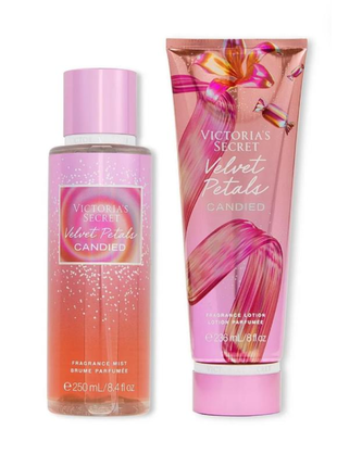 Victoria's secret набір, спрей і лосьйон для тіла "velvet petals candied"