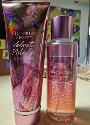 Victoria's secret набір, спрей і лосьйон для тіла "velvet petals candied"3 фото