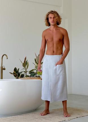 Колт мужское парео полотенце для банные сауны на липучке вафельный хлопковый серый