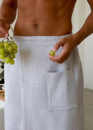 Колт мужское парео полотенце для банные сауны на липучке вафельный хлопковый серый