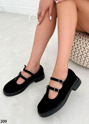 Жіночі чорні туфлі на підборах еко-замша весна осінь