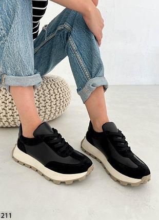 Жіночі чорні шкіряні замшеві кросівки натуральна замша шкіра весна осінь