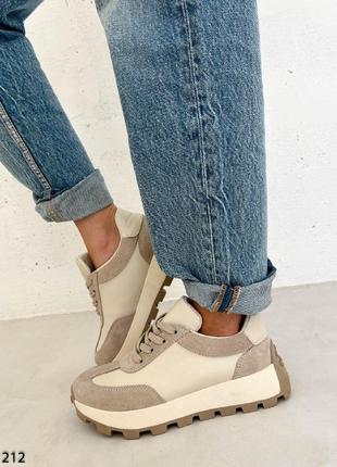 Жіночі бежеві шкіряні замшеві кросівки натуральна замша шкіра весна осінь2 фото