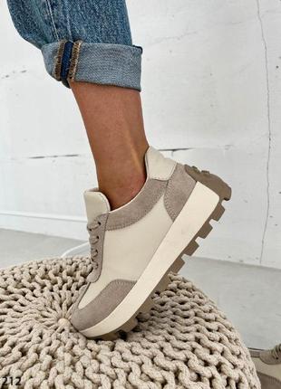 Жіночі бежеві шкіряні замшеві кросівки натуральна замша шкіра весна осінь3 фото