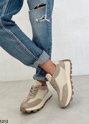 Жіночі бежеві шкіряні замшеві кросівки натуральна замша шкіра весна осінь6 фото