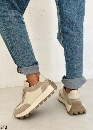 Жіночі бежеві шкіряні замшеві кросівки натуральна замша шкіра весна осінь9 фото