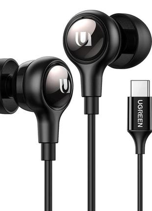 Проводные наушники-вкладыши type c ugreen hitune с регулятором громкости и микрофоном black (ep103)