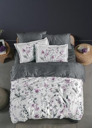 Туреччина 🇹🇷, євро комплект постільної білизни premium satin 200×220 см delcina grey, преміальна якість