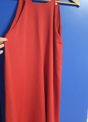 Червона базова офісна сукня, сукня трапеція, сукня на тонких лямках2 фото