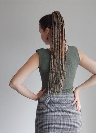 Афрорезинка блонд русый, афрокосы на резинке, косички на фестиваль, афрохвост перика блондинка