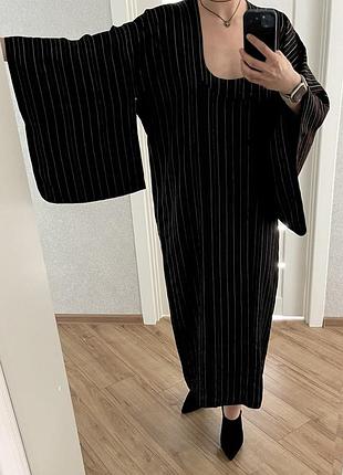 Платье винтажное кимоно халат атласное шелковое в красную полоску черное на запах купить цена