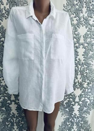 Сорочка біла лляна лен рубашка блузка лен из льна marks стильная модная3 фото