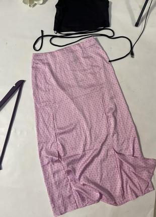Нежная красивая сатиновая розовая юбка h&amp;m.