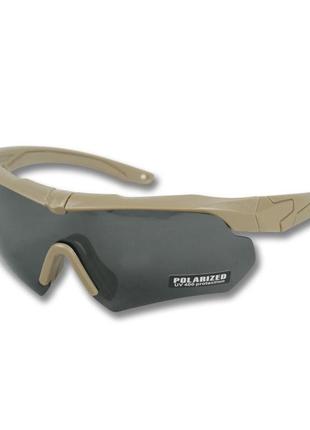 Тактичні окуляри polarized uv400 c5 з 3 лінзами та койот оправа2 фото