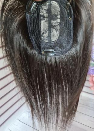 Накладка топер макушка челка 100% натуральный волос с имитацией кожи головы.славянский волос.