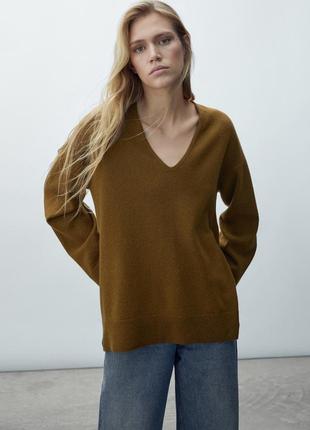 Кашемировый шерстяной свитер джемпер massimo dutti свободного кроя кашемир шерсть
