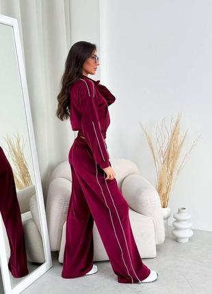 Велюровый женский костюм style на молниии бордо 001