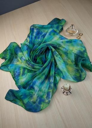 Хустка зелений шовк синій бохо етно квадратний візерунки орнамент