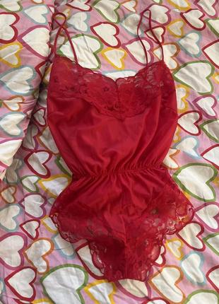 Пеньюар ночная рубашка пижама комбидресс с кружевом секси красный