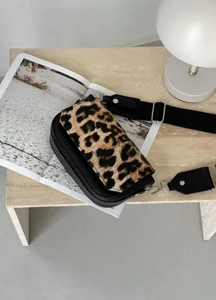 Клатч-бананка чорний з леопардовим