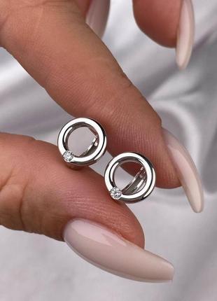 Сережки конго срібні з фіанітами (родій / позолота)