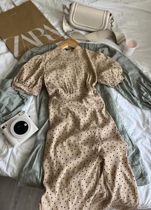 Платье длины миди с разрезом по ножке в горошек вискоза new look 100% вискоза