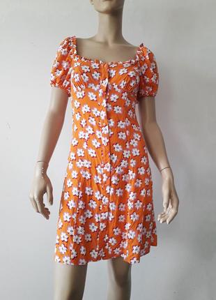 Нове натуральне віскозне плаття сукня квітковий принт рюші об'ємні рукави