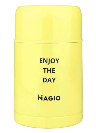 Пищевой термос magio mg-1035 вакуумный желтый 770 мл, качественный термос для еды, ланч бокс для детей