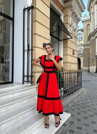 Сукня льон з контрастними полосами