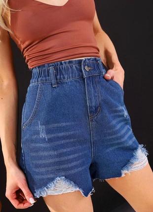 Стильные джинсовые женские шорты на резинке летние женские шорты мом свободные удобные женские шорты легкие1 фото