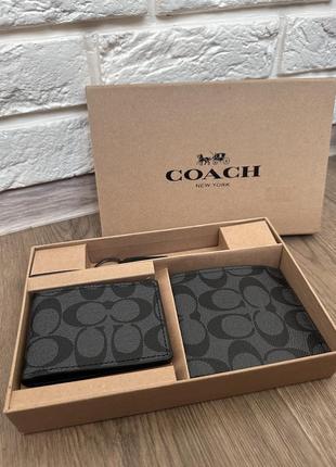 Новий подарунковий набір гаманець та ключниця coach