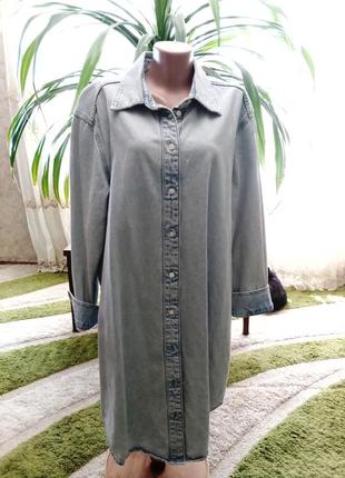 Джинсова довга сорочка, кардиган, піджак, пальто — щільний, світлий джинс. р. 50