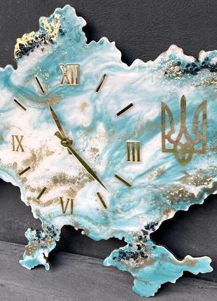 Авторський годинник з епоксидної смоли карта україни 80*58 см