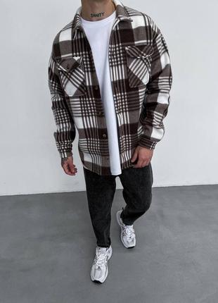Стильная мужская оверсайз рубашка коричневая polar8 фото