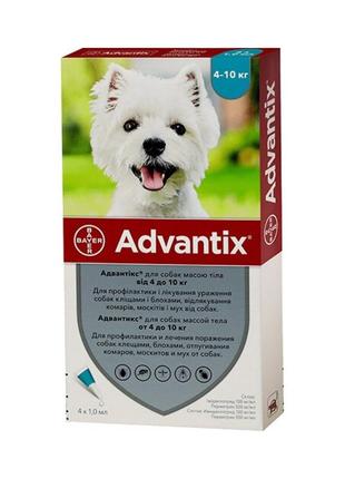 Краплі від бліх і кліщів адвантікс для собак 4-10 кг (1пип/1 мл)