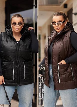 Стильная жилетка супер батал черная и шоколад 50 -70рр