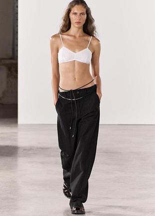 Прямые хлопковые брюки zara в елочку
