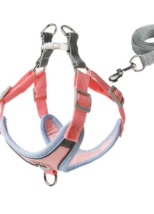 Нагрудник + повідець "dog" розмір l, рожевий, світловідбивний.