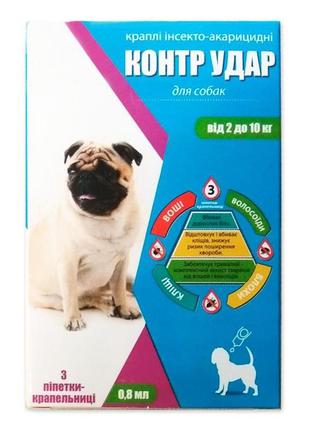 Краплі контр удар для собак 2-10 кг (3піп/0,8 мл)