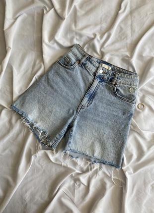Короткие голубые джинсовые эластичные шорты с потертостями h&m