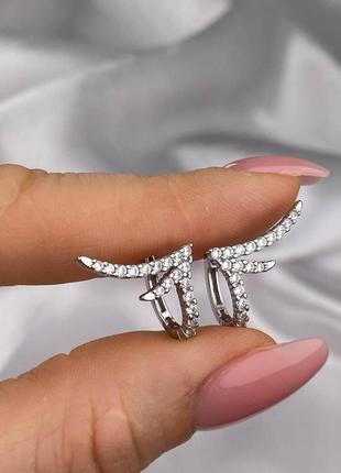 Срібні сережки крила з фіанітами